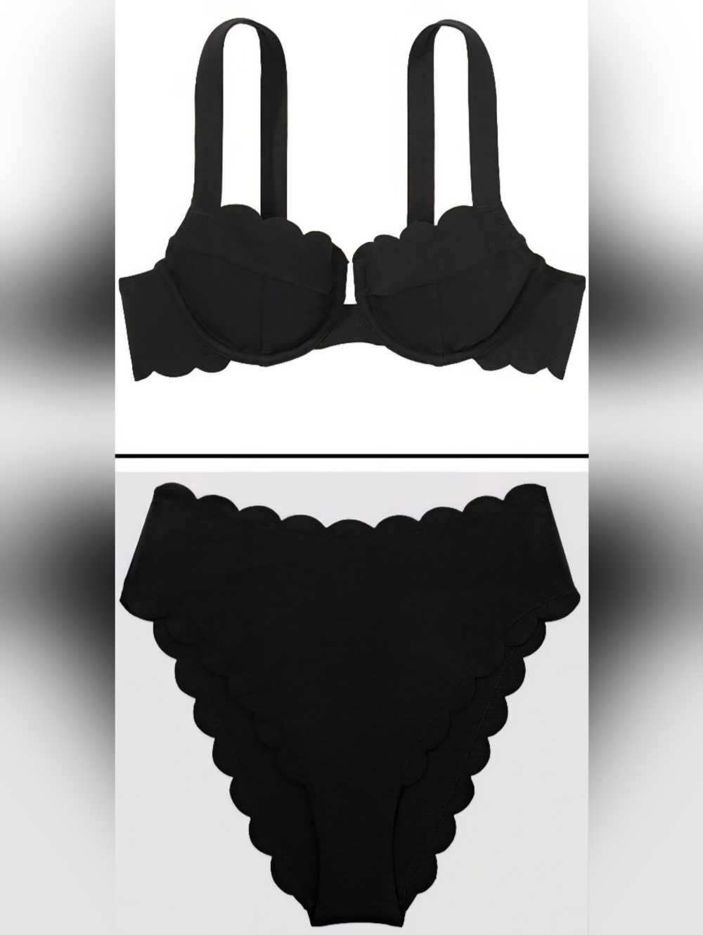32A/XS VS Swim Full Coverage High Waist Cheeky Bikini Set Black Scallop